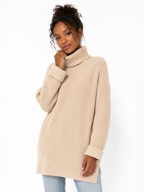 b.young Ribbed Turtleneck Tunic Sweater Blush Pink Small